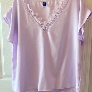 Lilac silky blouse with crochet neck line never worn